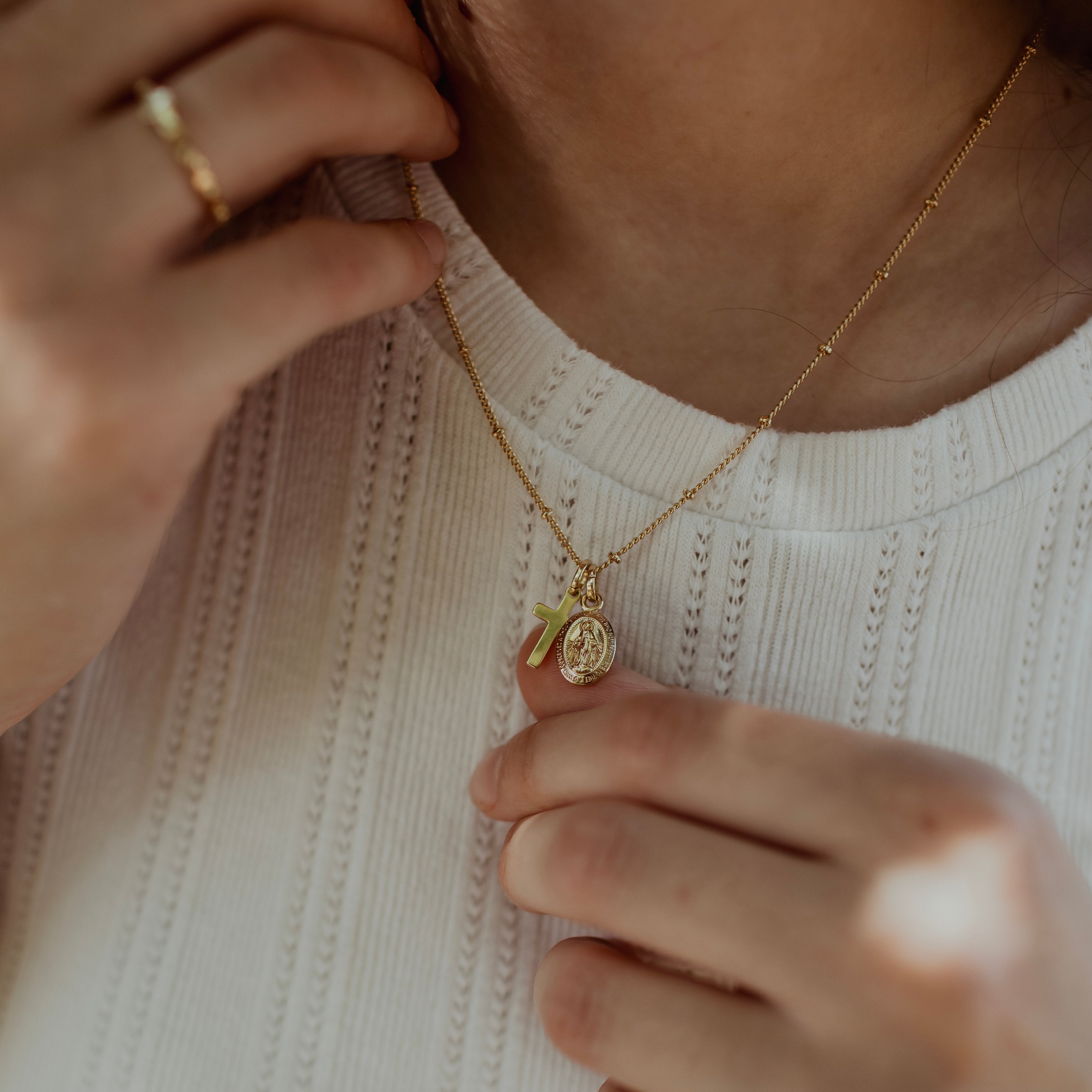 Mini Cross + Miraculous Medal Necklace // 18k Gold-Filled