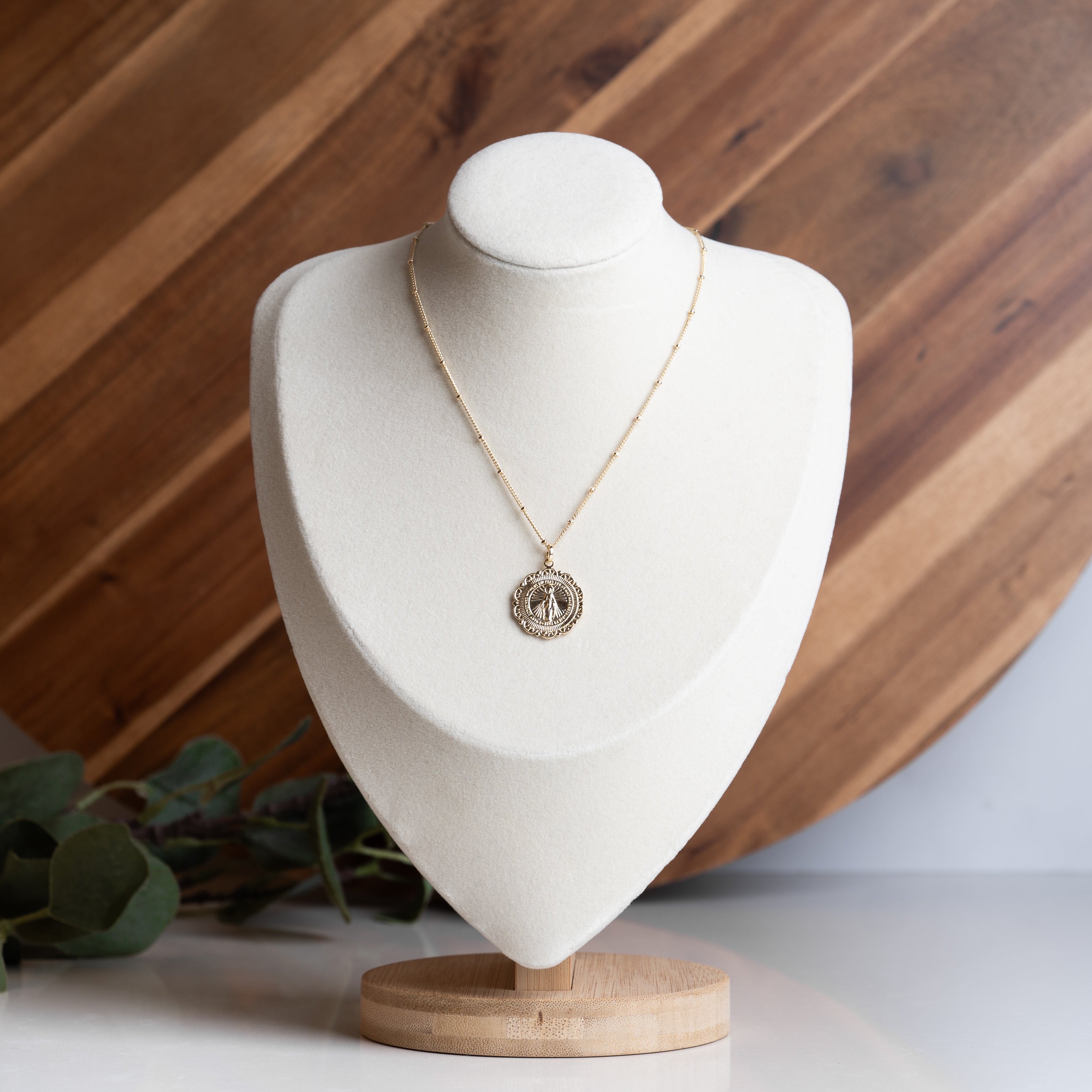 Floral Miraculous Medal Necklace // 18k Gold-Filled
