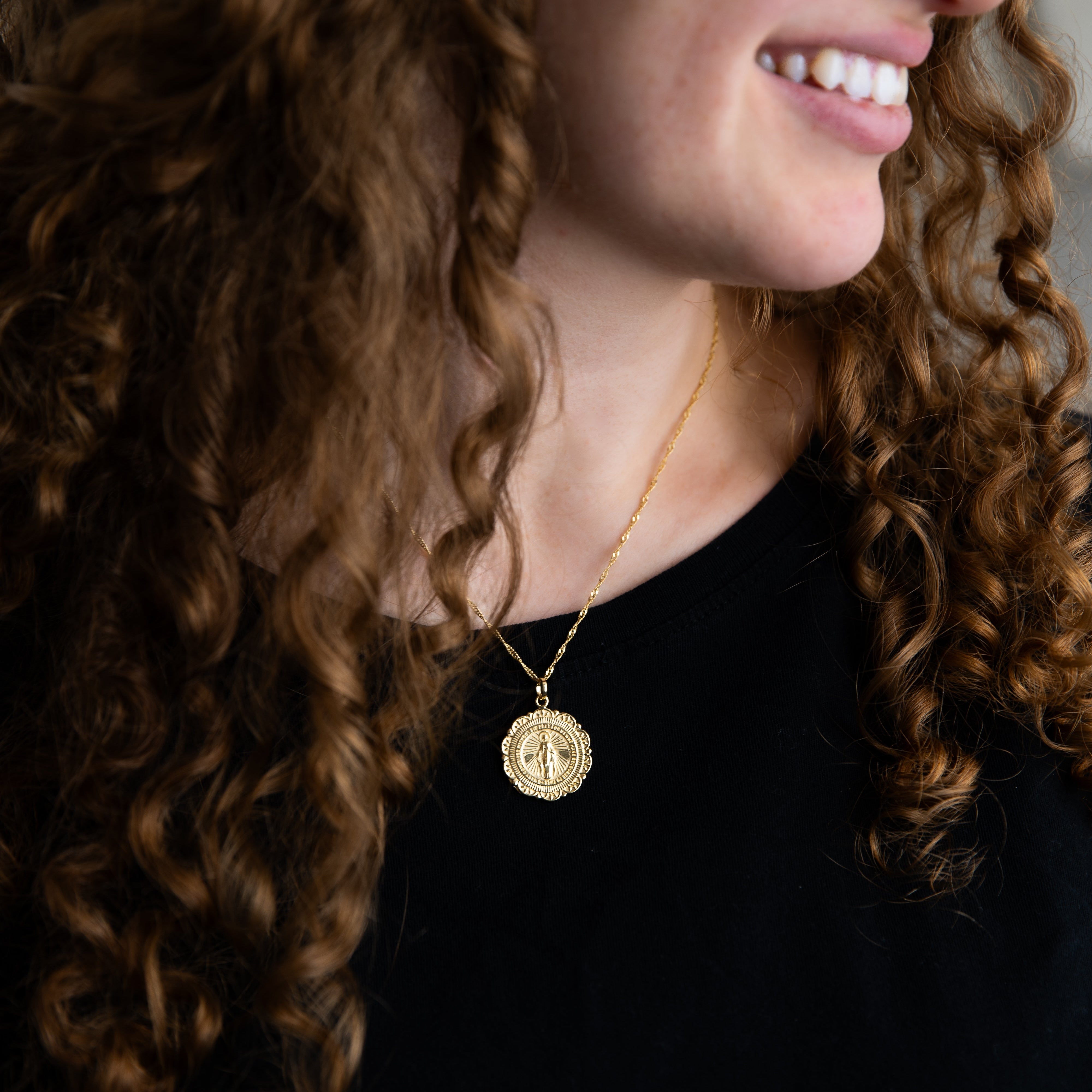 Floral Miraculous Medal Necklace // 18k Gold-Filled