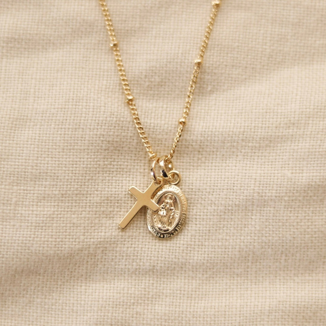 Mini Cross + Miraculous Medal Necklace // 18k Gold-Filled
