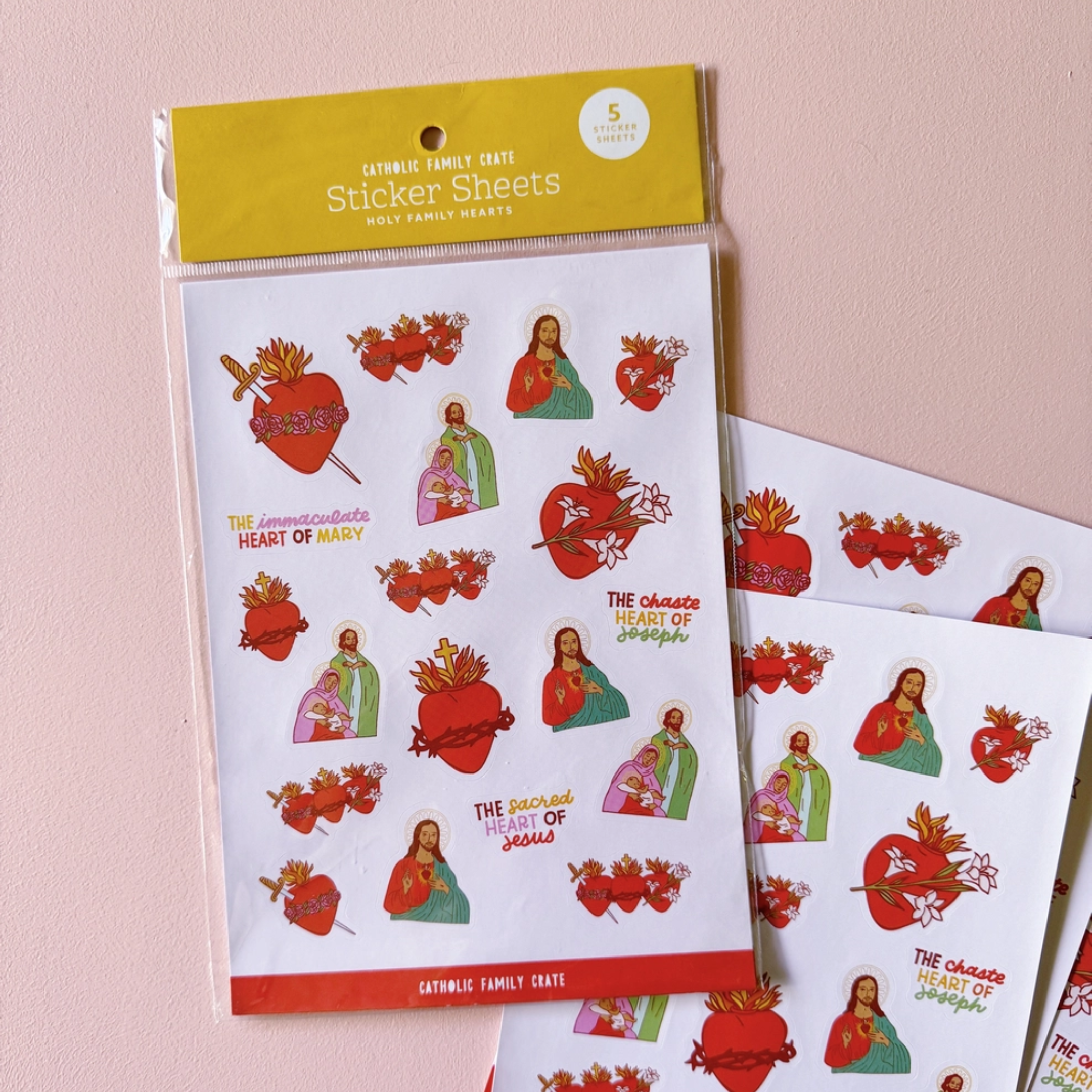 Holy Family Hearts Sticker Sheet (5 Pack)