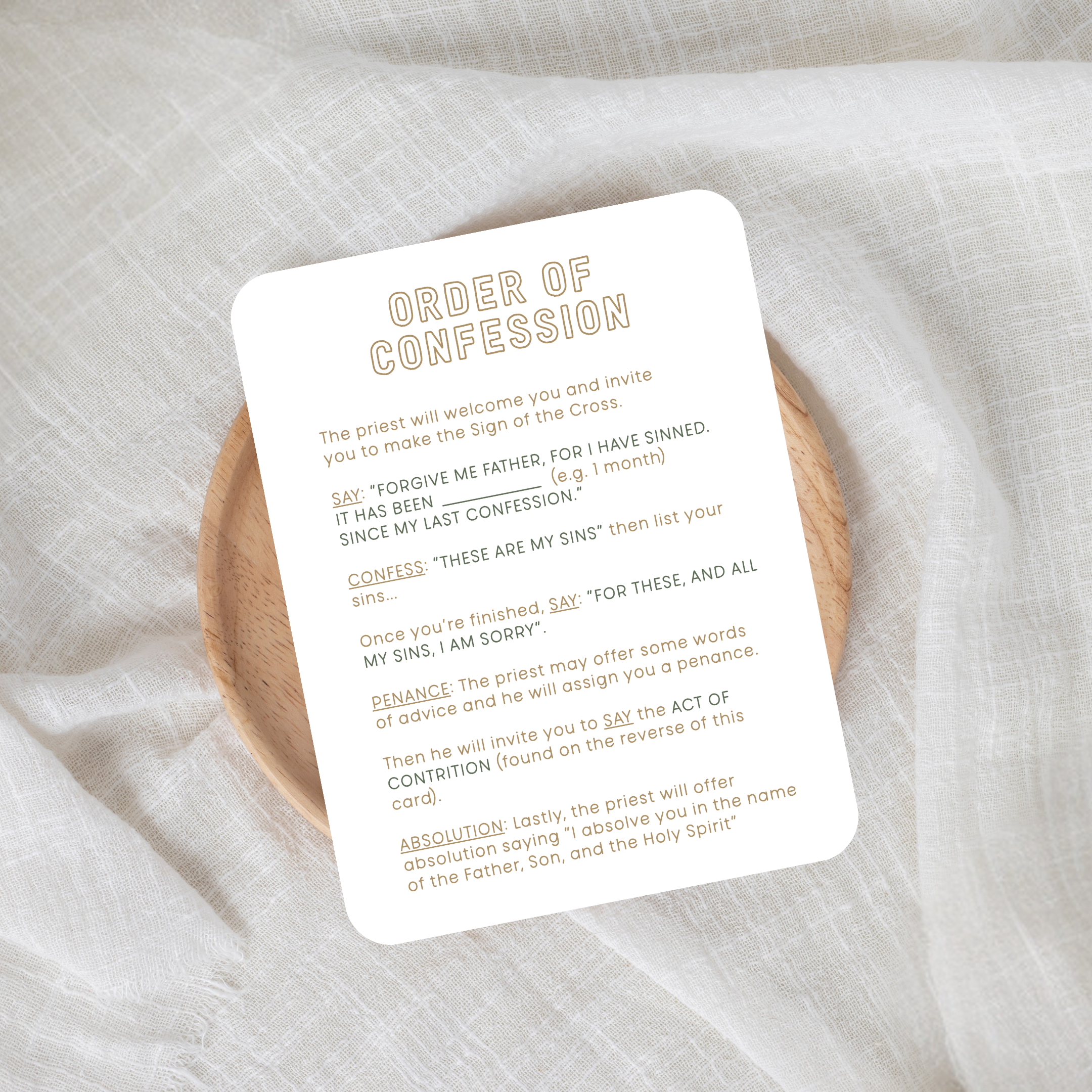 'Act of Contrition For Kids' Prayer Card