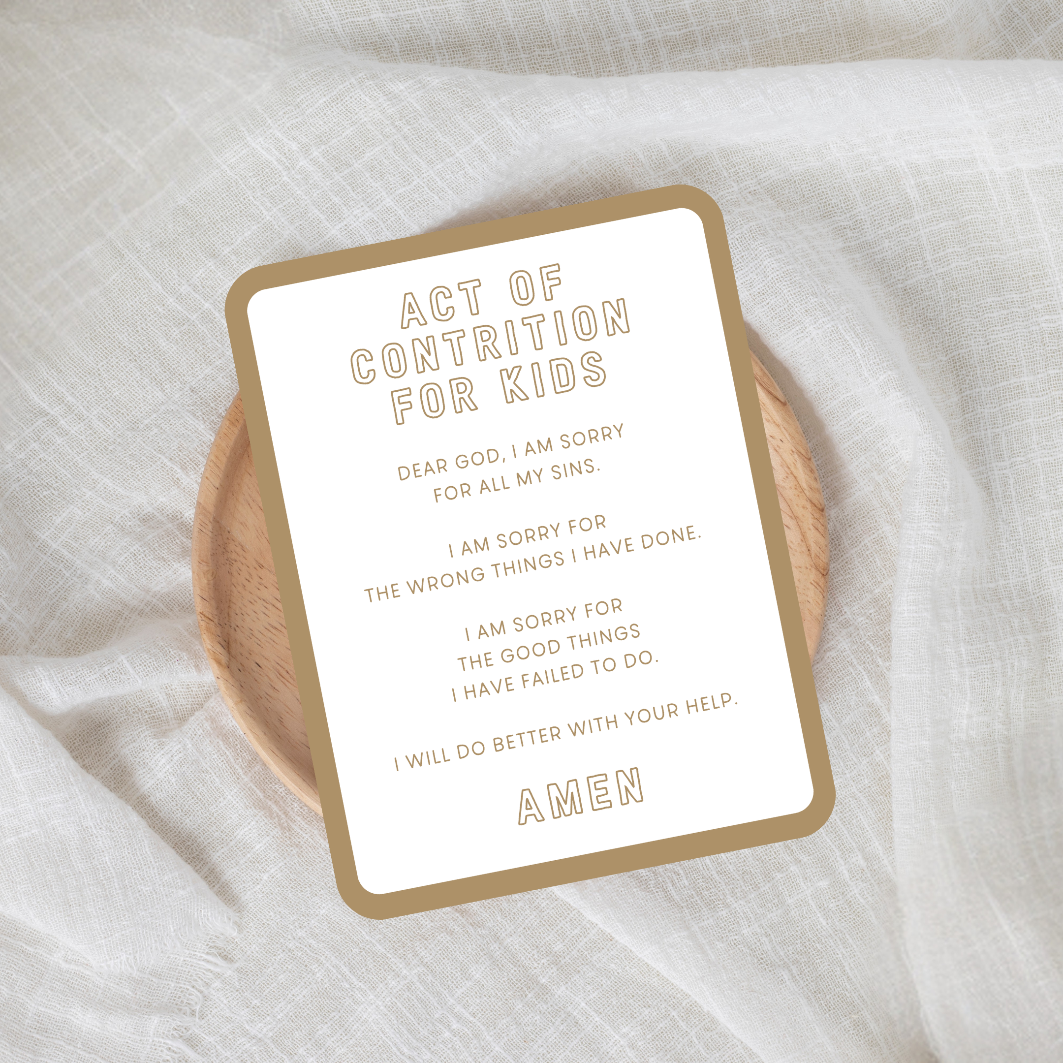 'Act of Contrition For Kids' Prayer Card
