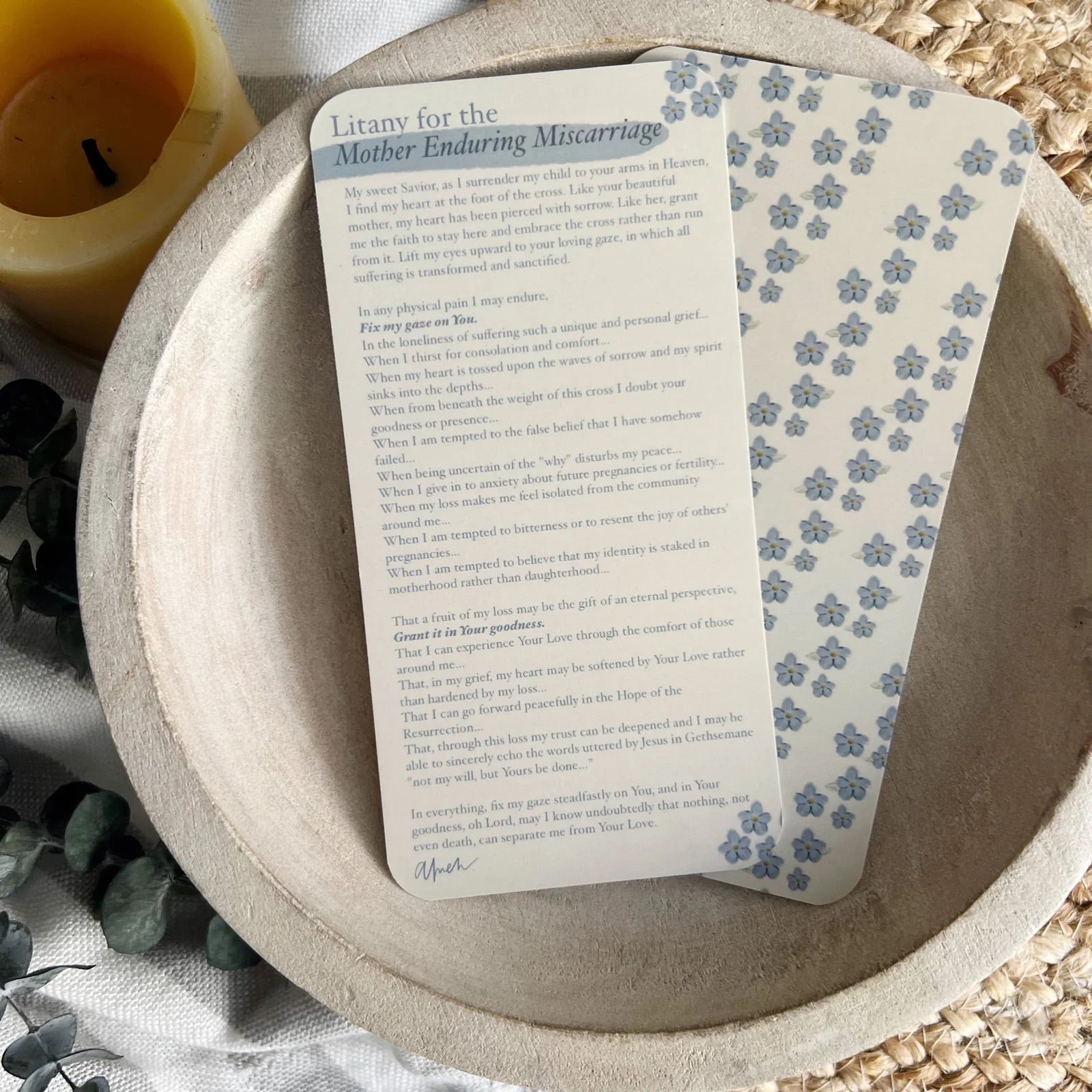‘Litany for the Mother Enduring Miscarriage’ Prayer Card