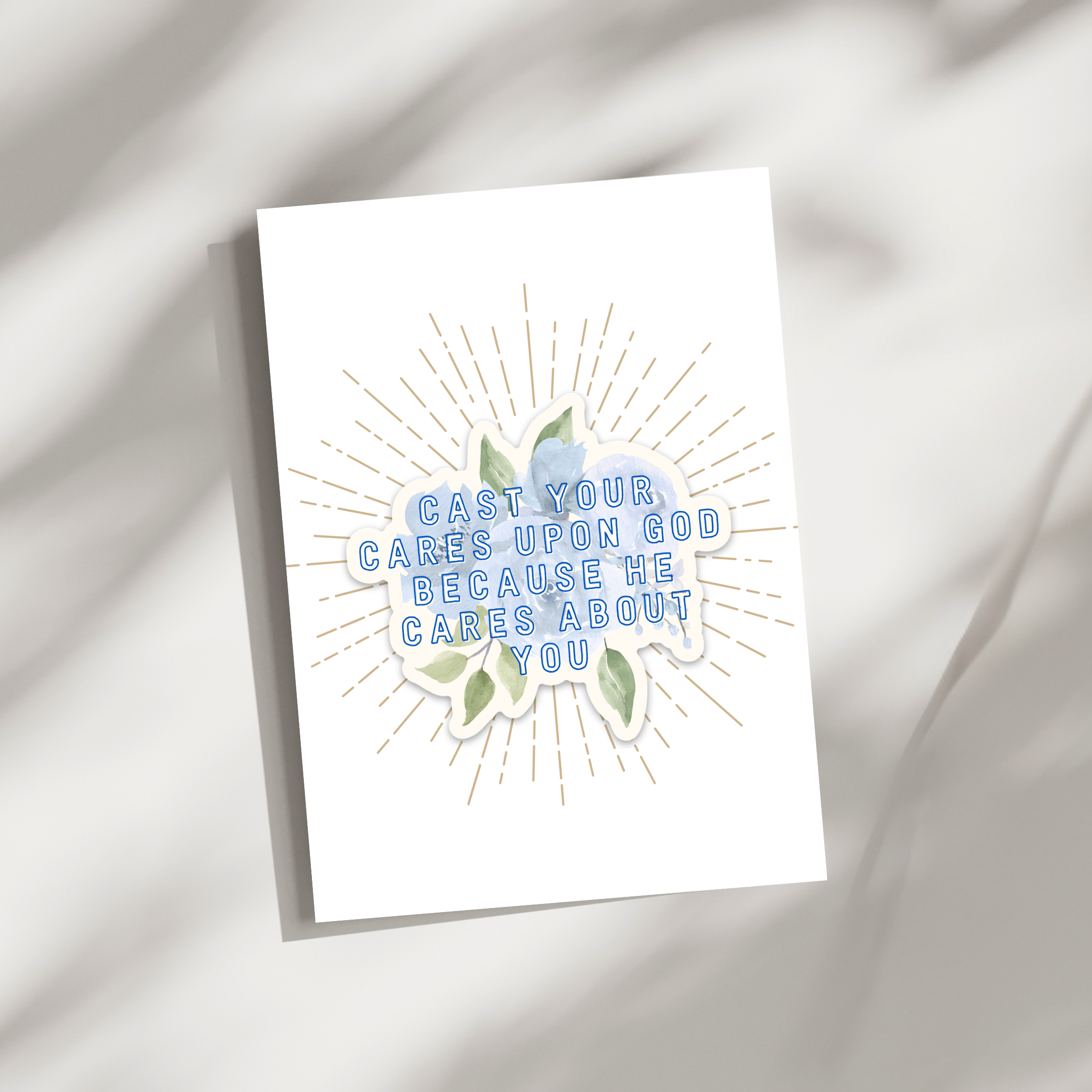 ‘Cast Your Cares Upon God’ Floral Sticker Card