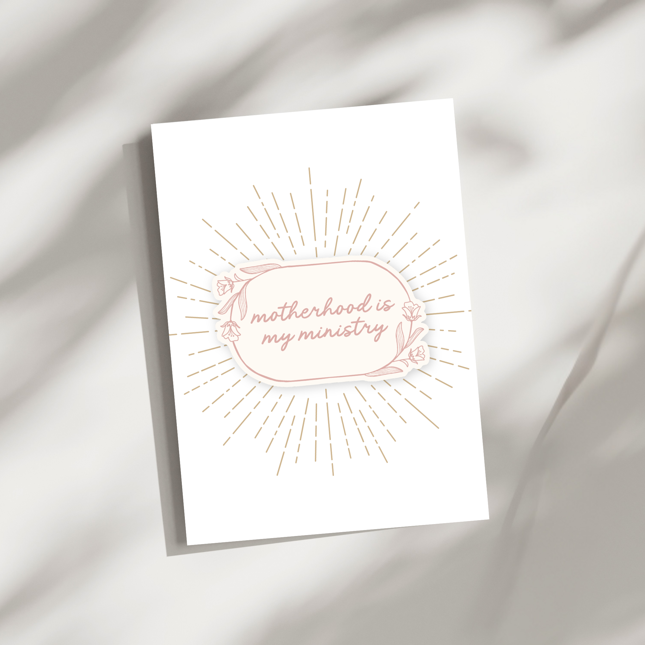 'Motherhood Is My Ministry' Rose Pink Floral Sticker Card