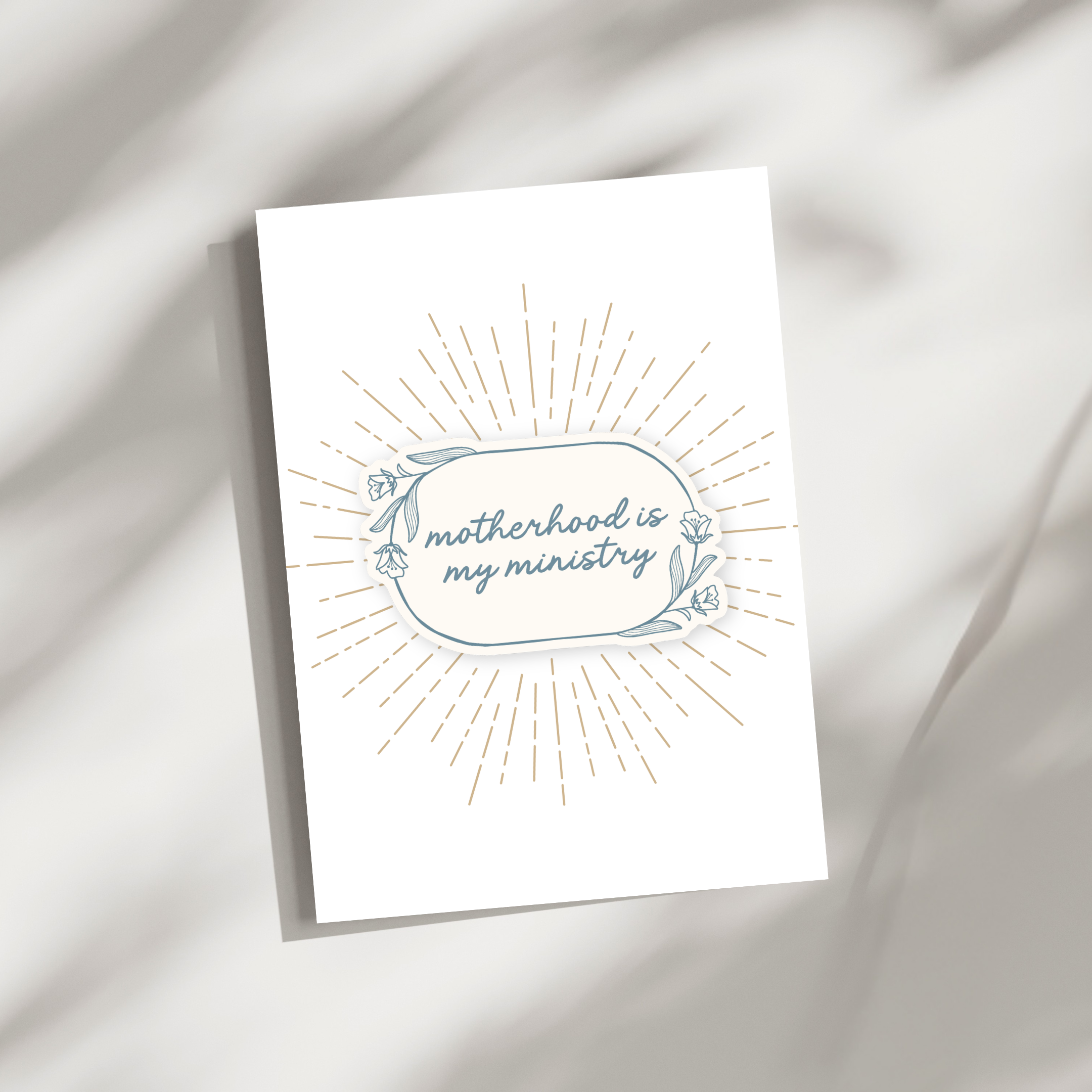 'Motherhood Is My Ministry' Teal Blue Floral Sticker Card