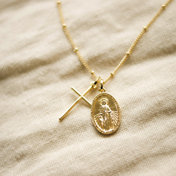 Cross + Miraculous Medal Necklace // 18k Gold-Filled