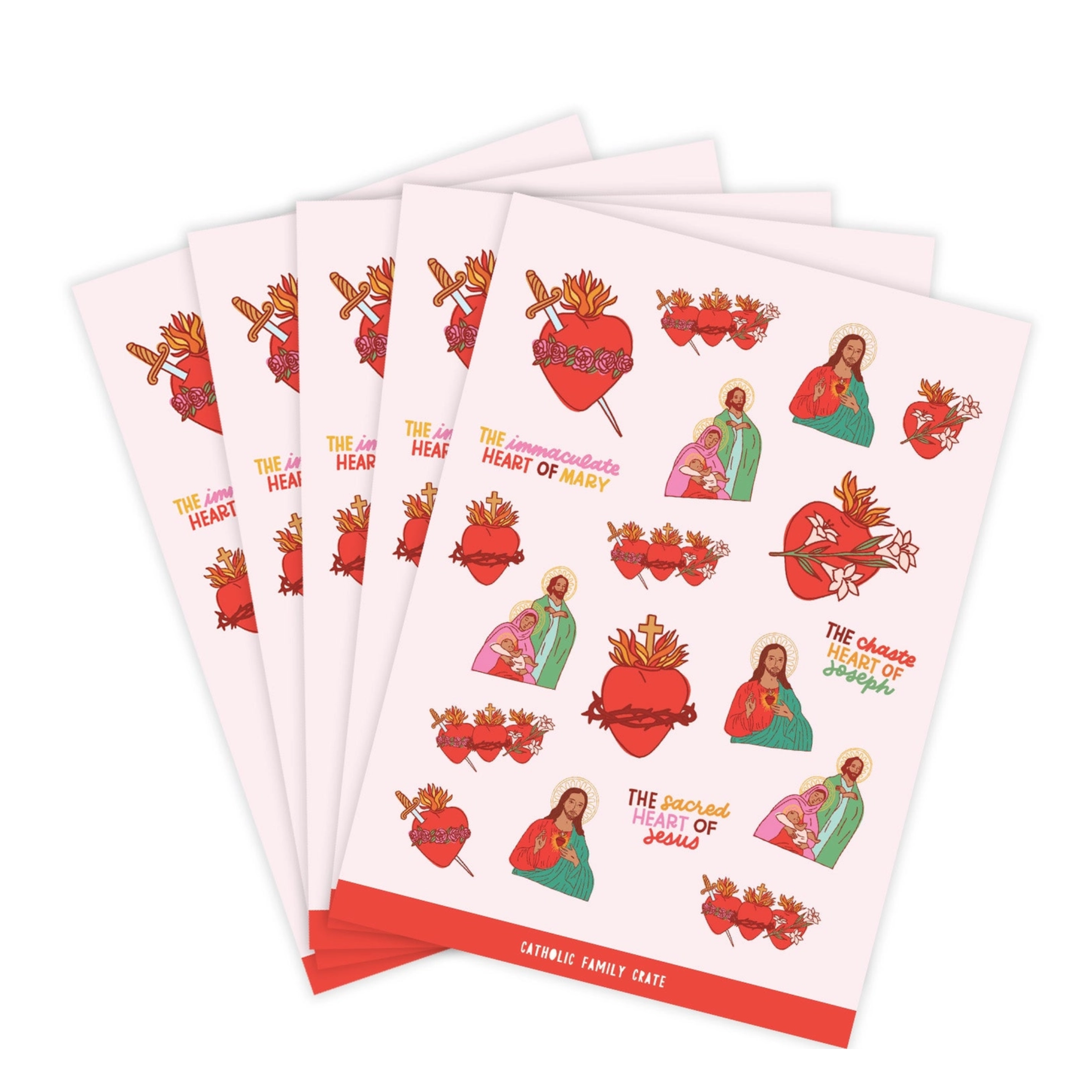 Holy Family Hearts Sticker Sheet (5 Pack)