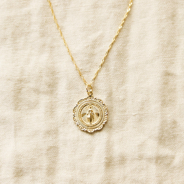 Floral Miraculous Medal Necklace // 18k Gold-Filled