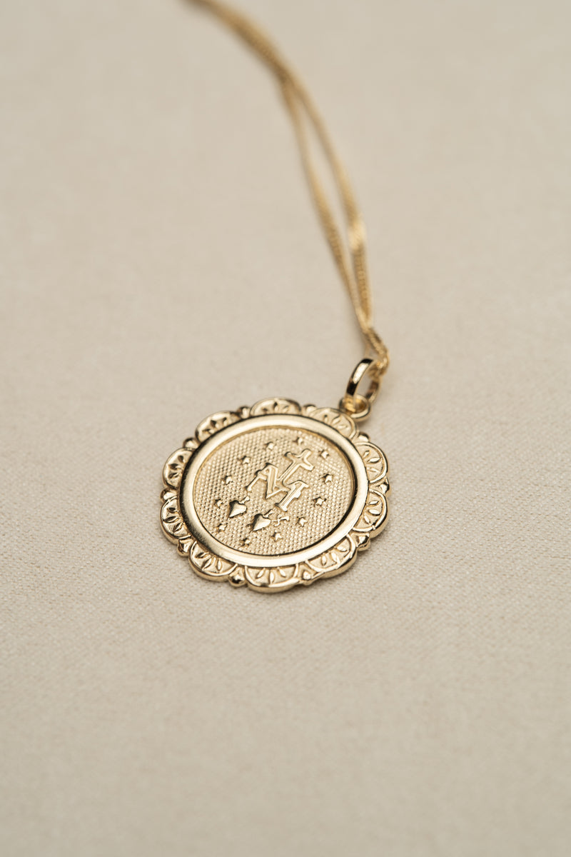 Floral Miraculous Medal Necklace // 18k Gold-Filled