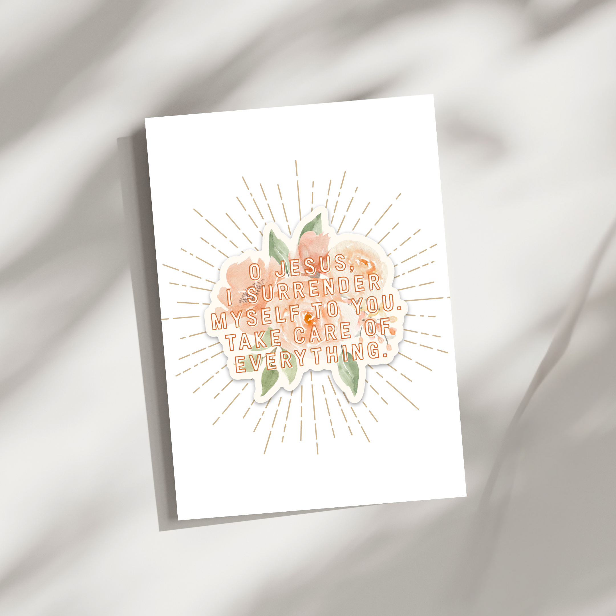 'O Jesus, I Surrender' Floral Peach Sticker Card