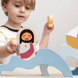 *WAREHOUSE SALE ITEM* ‘Jesus and St. Peter Walk On Water’ Wooden Wave Stacker Playset