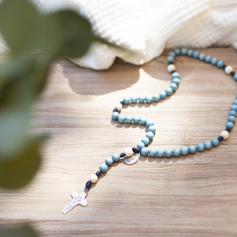 ‘Marian Blue’ Wood Beaded Rosary