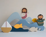 *WAREHOUSE SALE ITEM* ‘Jesus and St. Peter Walk On Water’ Wooden Wave Stacker Playset